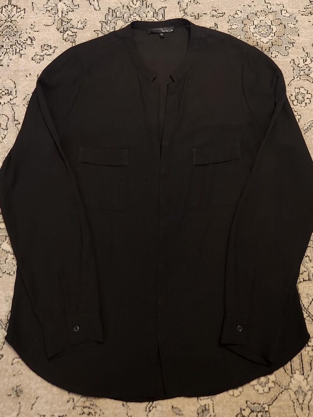 Ro & De Black Lightweight Collarless Blouse